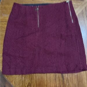 LOFT Burgundy Mini Skirt with Zipper Accents